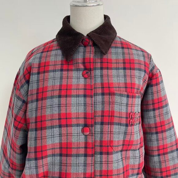 Medium-weight plaid down jacket - Picture 5 of 13
